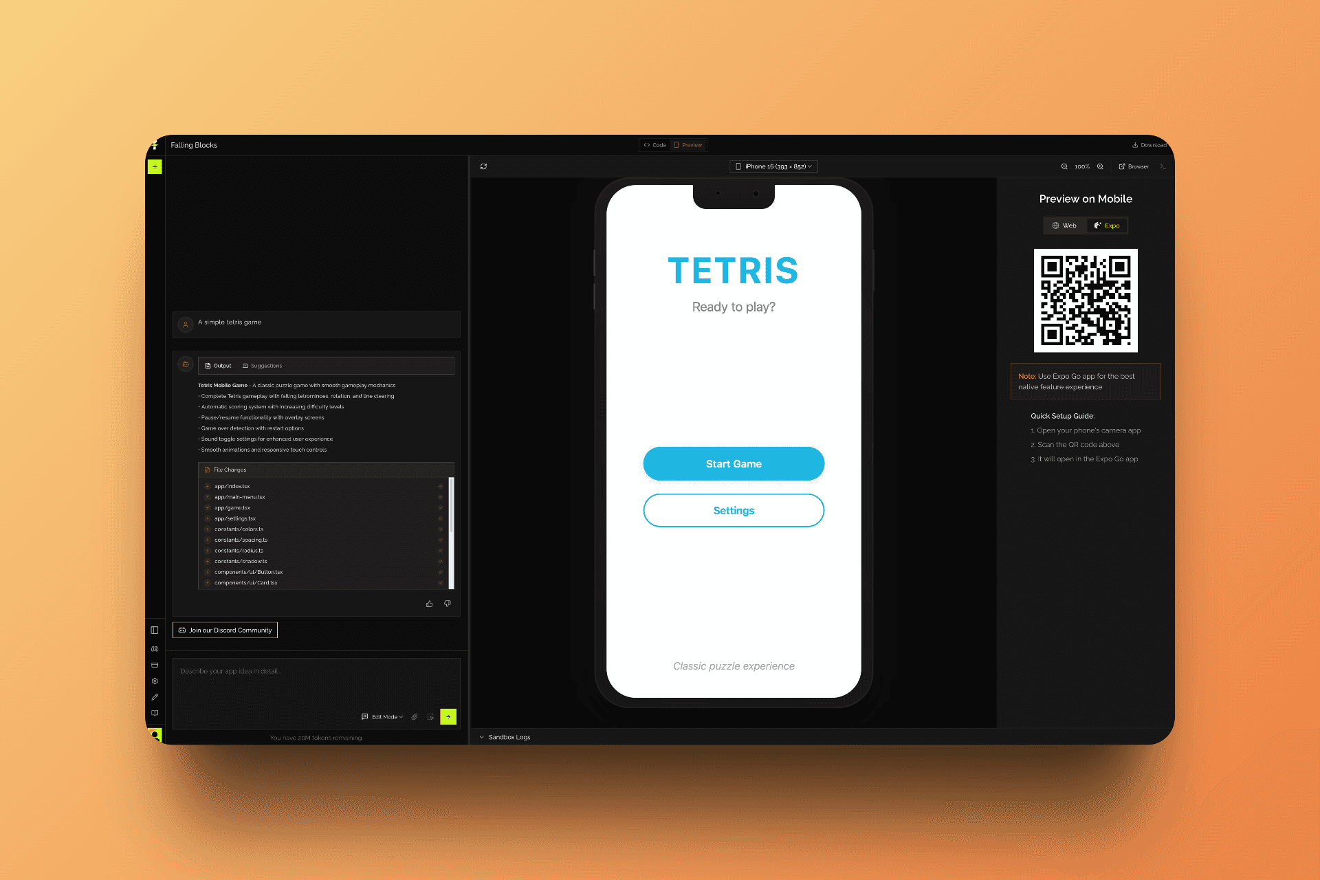 Live mobile preview with QR code for instant testing