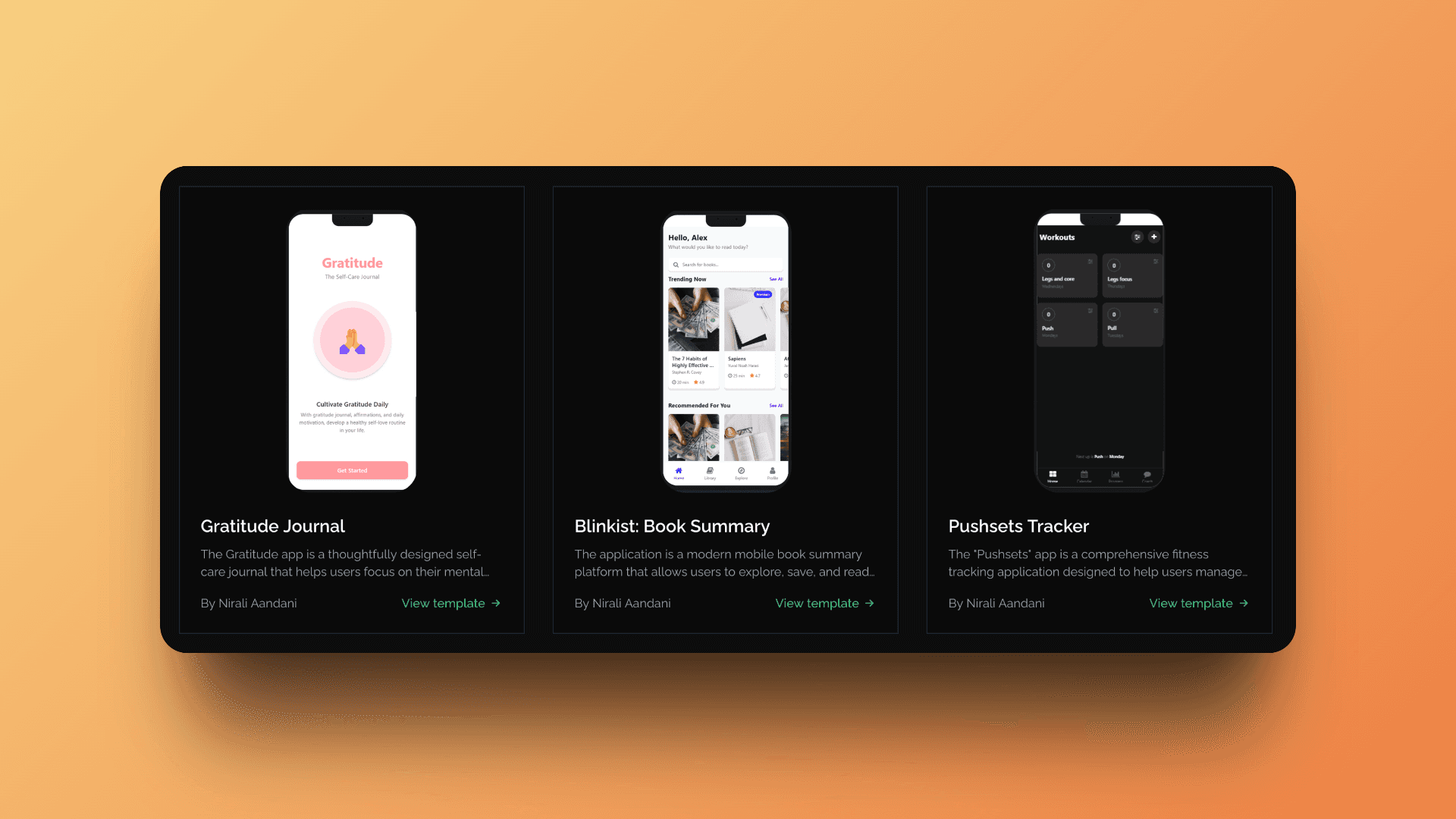 The templates section, containing a list of templates you can use to start your app